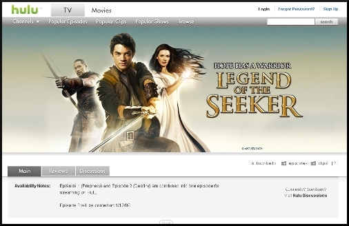 Screen Capture of Legend of the Seeker on Hulu